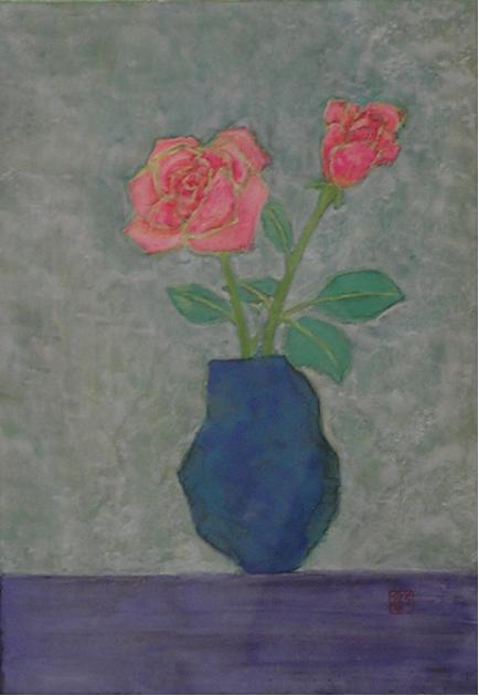 Rose in Vase 15.8cmWx22.7cmH  (P.C.)
